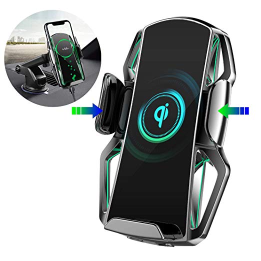Qi Wireless Car Charger - Jabees Automatic Sensor Car Phone Holder and Charger - Auto Clamping Car Phone Mount - 360 Degree Rotation Windshield Dash Air Vent Holder for 4.0”-6.5" iPhone Samsung