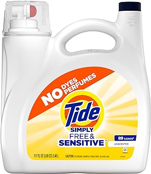 Tide Simply Liquid Laundry Detergent, Free & Sensitive, 117 oz, 89 Loads