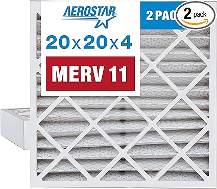 Aerostar 20x20x4 MERV 11 Pleated Replacement Air Filter for Honeywell FC100A1011, 2 Pack (Actual Size: 19 3/4" x 19 7/8" x 4 3/8")