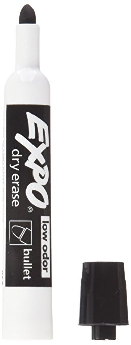 EXPO Low-Odor Dry Erase Markers, Bullet Tip, Black, 12-Count
