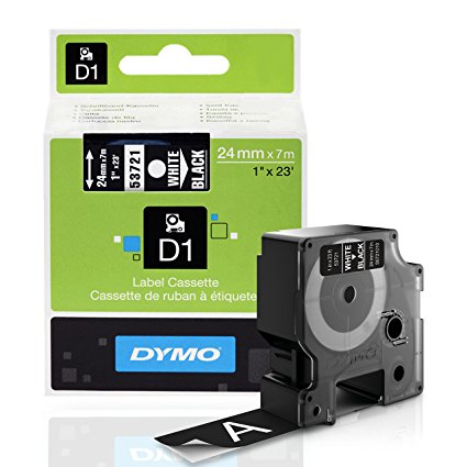 DYMO Standard D1 53721 Labeling Tape ( White Print on Black Tape , 1'' W x 23' L , 1 Cartridge)