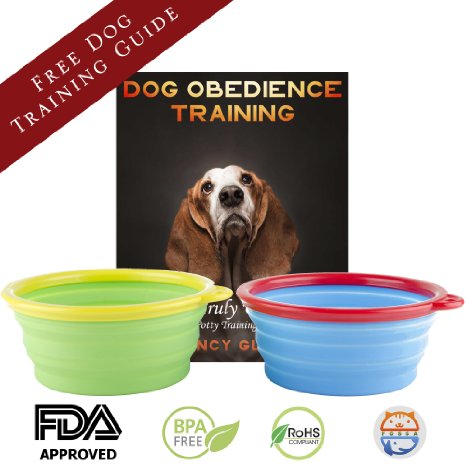 Travel Dog Bowls By Fossa Collapsible Portable Pet Food and Water Bowl I Dishwasher Safe BPA Free Brightly Coloured Silicone Portable Pop up Bowls I Size 2 X 15 Cups