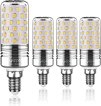 Yiizon 15W LED Corn Bulbs, Candelabra LED Light Bulbs, 3000K Warm White, 1500LM, E14 Base, 120W Incandescent Equivalent, Non-dimmable, Pack of 4