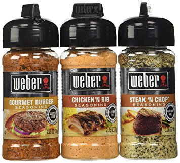 Weber Seasoning Variety 3 Flavor Pack 2.5 oz - Steak ‘N Chop - Chicken ‘N Rib - Gourmet Burger - All Natural Shake-On Bundle Set