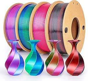 3D Printer Filament Bundle Silk PLA Filament 1.75mm 3D Printing Filament Pack Silk PLA 3D Printer Filament Fit Most FDM Printers, 200g X 4 Spools, 4Pack1