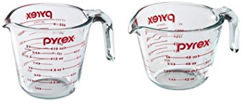 Pyrex Prepware Measuring Cup, Clear with Red Measurements, Set of 1-Cup and 2-Cup