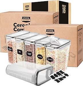 Utopia Kitchen Cereal Containers Storage - Liter Airtight Food Storage Containers & Cereal Dispenser For Pantry Organization And Storage (Clear, 4 Liter (Pack of 16))