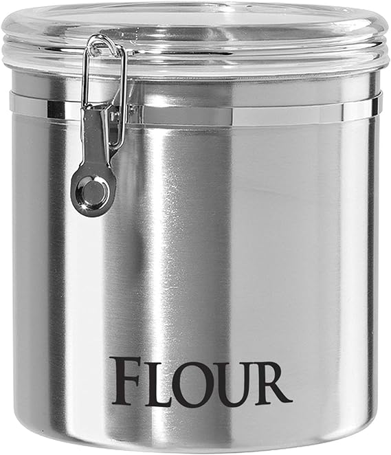 Oggi Jumbo 8" Stainless Steel Flour Clamp Canister - Airtight Food Storage Container Ideal for Kitchen & Pantry Storage of Flour or Other Bulk, Dry Foods.