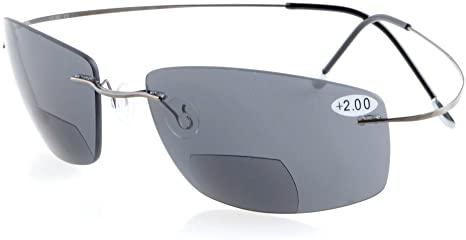 Eyekepper Titanium Rimless UV400 Polycarbonate Grey Lenses Bifocal Sunshine Readers Bifocal Sunglasses  1.5