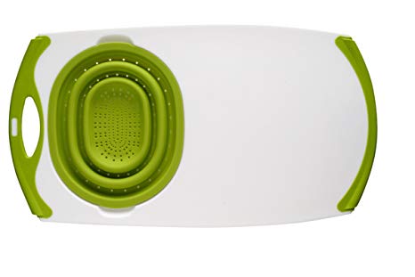 Dexas Over-The-Sink Strainer Grippboard Cutting Board and Strainer, White and Green