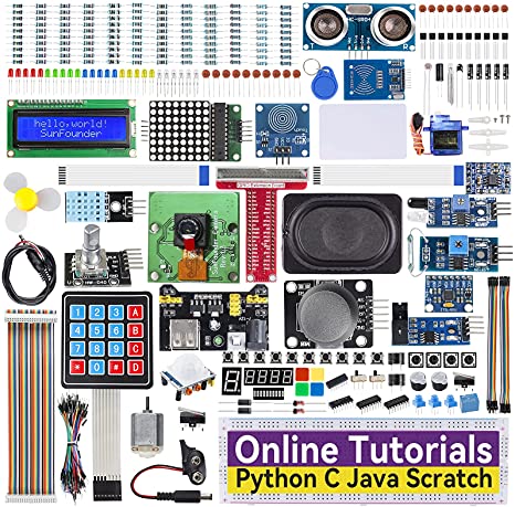 SunFounder Raspberry Pi Ultimate Starter Kit for Raspberry Pi 4B 3B  400, Python C Java Scratch, Online Detailed Tutorials, 131 Projects, 337 Items (Camera Module, Speaker, I2C LCD, etc)