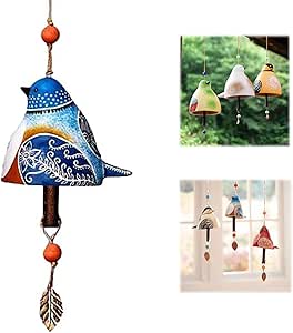 Garden Decor for Outside, Bird Song Bell Wind Chime, Wind Chime for Outside, Bird Song Bell Garden Decoration, Bird Song Hanging Bell, Hanging Rustic Garden Decor (Blue)