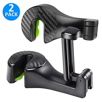 Headrest Hooks with Phone Holder, Car Headrest Hanger, Universal Car Headrest Phone Mount with Lock Stable for Holding Phones and Durable for Hanging Bag, Purse, Cloth, Grocery, 2 Pack