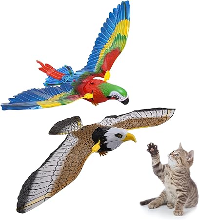 FANTESI 2 Pieces Flying Bird cat Toy Simulation Bird Interactive Cat Toy Electronic Sound Bird Toys Electric Hanging Eagle Flying Bird Cat Toy for Cat