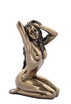 Bronzed Finish Kneeling Nude Woman Statue Sculpture