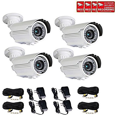 VideoSecu 4 x 700TVL High Resolution 1/3'' Sony Effio CCD Bullet Built-in Zoom Day Night Outdoor 42 Infrared LEDs 4-9mm Varifocal Lens Security Cameras for CCTV with Power Supplies and Cables WTO