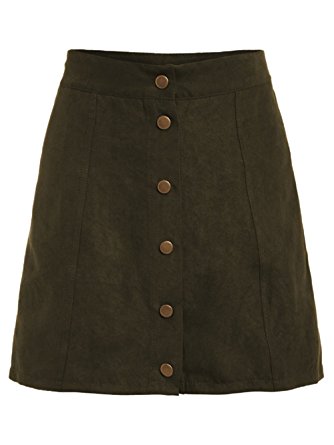 MakeMeChic Women's Casual Faux Suede Button Front A Line Mini Skirt