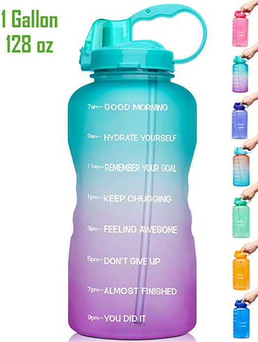 Venture Pal Large 128oz (When Full) Leakproof BPA Free Fitness Sports Water Bottle with Motivational Time Marker & Straw to Ensure You Drink Enough Water Throughout The Day