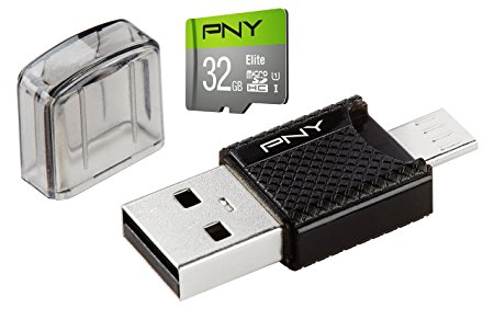 PNY 32GB microSD Card Elite 85MB/s, U1 with OTG Reader (P-OTGCR32GMSC3-GE)