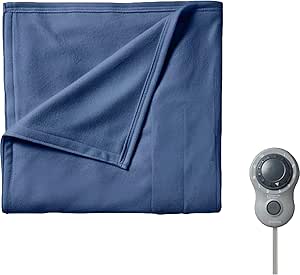 Sunbeam Twin Electric Heated Fleece Blanket in Blue with Dial Control