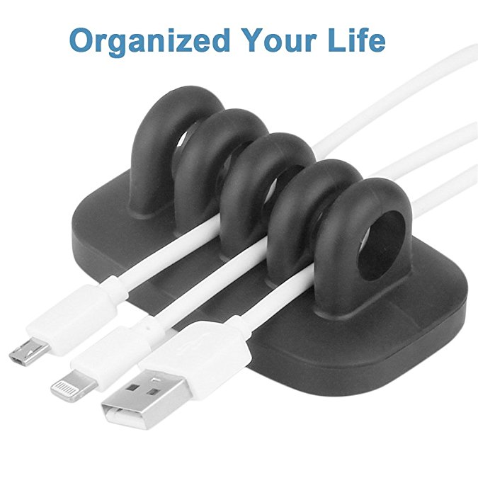 Cable Holder,RayCue Weighted Desktop Cable Clips & Cord Management System for Desktop & Computer Messy Wires, TV, USB Charging and Audio Cord Black