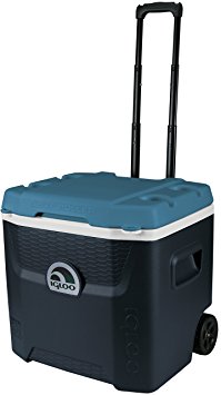 Igloo Max Cold Quantum Roller Cooler, Jet Carbon/Ice Blue/White, 52 quart