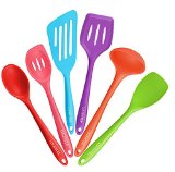 Lucentee 6-Piece Silicone Cooking Set - 2 Spoons 2 Turners 1 Spoonula  Spatula and 1 Ladle - Heat Resistant Kitchen Utensils Multicolor