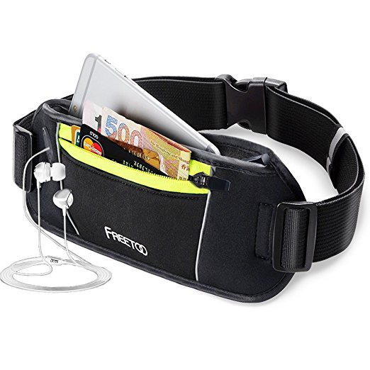 FREETOO Running Belt Workout Fanny Pack Running Bag Waist Pack for iphone 7/6s Plus/6 Plus/6s/6,galaxy S5,s6,note 4/5 (Black and Green)