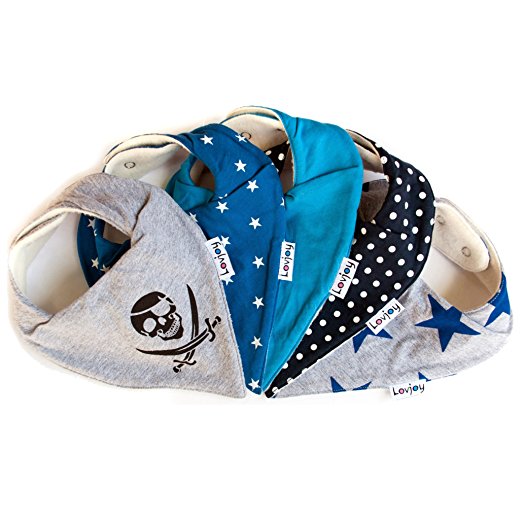 Lovjoy Bandana Drool Baby bibs (5 PACK - SIMPLY BLUE) Super Absorbent & Soft for Ultimate Comfort with Adjustable Snaps- Cute Baby Gift for Boys & Girls.