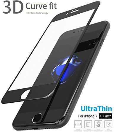 TOZO 3D Screen Protector Glass for iPhone 7, Full Screen Frame [3D Touch Compatible] Premium Tempered Glass 9H Hardness 2.5D PET Soft Edge Silk Print Super Clear Perfect Fit Screen [4.7] Black