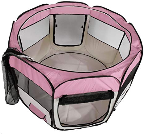 Boylymia 57" Pet Puppy Dog Playpen, Portable Foldable 600D Oxford Cloth & Mesh Pet Playpen Fence with Eight Panels