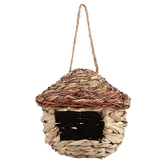 Fdit Handwoven Straw Bird Nest Cage House Hatching Breeding Cave in 3 Size for Parrot, Canary or Cockatiel or Other Birds(M)