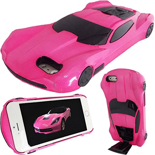 For iPhone 6 Plus iPhone 6S Plus, WwWSuppliers 3D American Muscle Edition Luxury Race Sports Automobile Car Case Kick-Stand Hard Protective Cover Estuche Funda (Hot Pink)