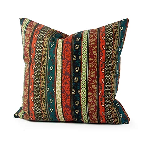 Lavievert Ethnic Stripe Canvas Square Toss Pillowcase Cushion Cover Handmade Throw Pillow Case with Hidden Zipper Closure 16 X 16 Inches