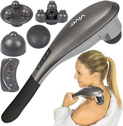 Vive Handheld Massager - Hand Held Massage Tool - For Lower Back, Full Body, Foot and Neck Muscle - 5 Mode Deep Tissue for Men, Women - Cordless, Portable and Recharegable - Pressure Point Acupressure