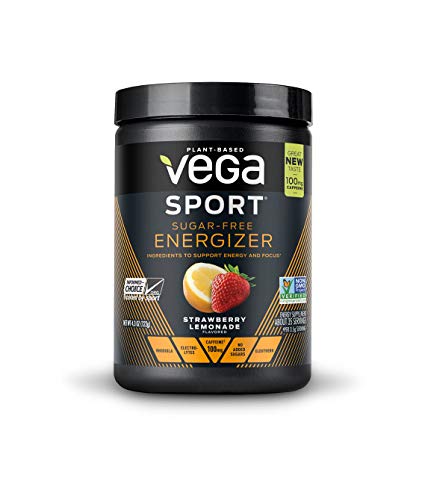 New Vega Sport Sugar Free Energizer Strawberry Lemonade (35 Servings, 4.3 oz) - Vegan,  Gluten Free, Sugar Free, All Natural, Pre Workout Powder, Non GMO