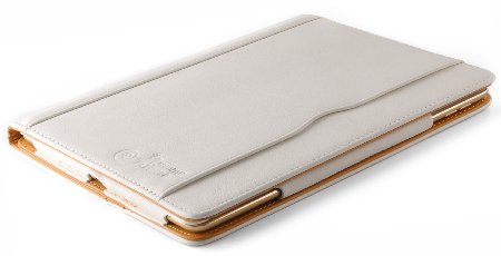JAMMYLIZARD [ iPad Mini 4, 3, 2, and 1st Generation Case ] The Original White & Tan Leather Smart Cover