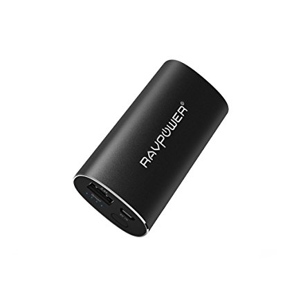 Portable Charger RAVPower 6700mAh Luster Series Power Bank Backup External Battery Pack (2.4A Output, 2A Input, iSmart Technology) For Smartphone and Tablet - Black