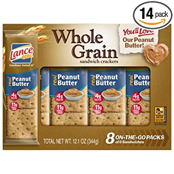 Lance Whole Grain Sandwich Crackers with Peanut Butter, 8 Count (Pack of 14)