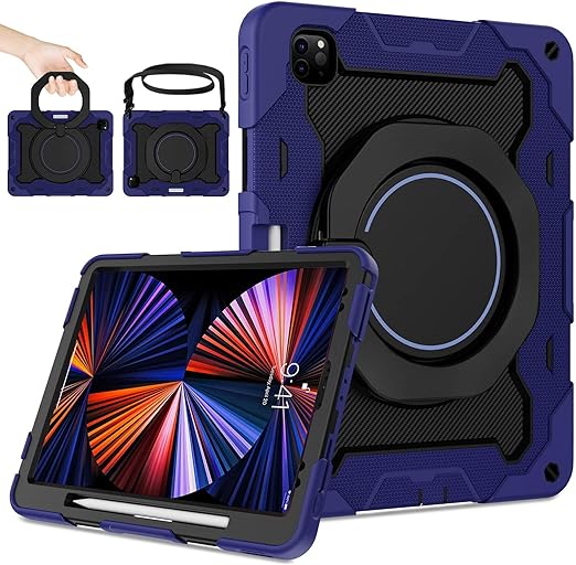 ROISKIN for iPad Pro 12.9 inch Case (6th/5th/4th/3rd generation)with Screen Protector for Kids, 360 Kickstand,Handle, Pencil Holder,Shoulder Strap[15ft Drop Protection]Heavy Duty Rugged 12.9 iPad Case