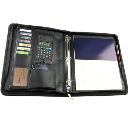 Boshiho Job Interview Executive Padfolio Organizer Documents Holder Zipper 3-Ring Binder with Calculator Notepad and Pen Holder (A4)