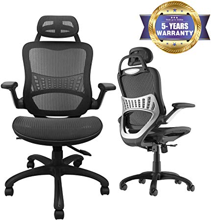 High Back Ergonomic Adjustable Office Chair with Breathable Mesh, Weight Capacity Over 300Ibs Passed BIFMA, Adjustable Headrest, Backrest and Flip-up Armrests, Computer Chair, Executive Swivel Chair