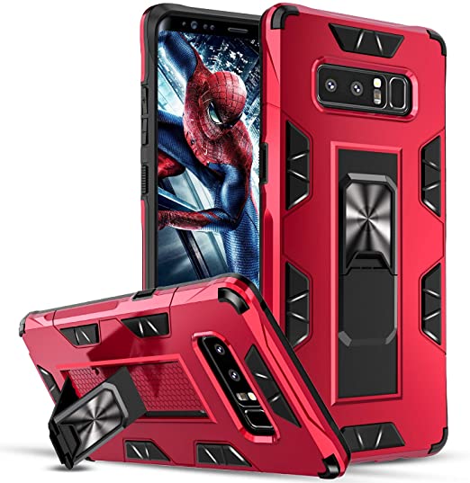 LeYi Compatible with Samsung Note 8 Case, Galaxy Note 8 Case, Military-Grade Shockproof Built-in Kickstand Magnetic Car Mount Women Protective Phone Cover Case for Samsung Galaxy Note 8, Red