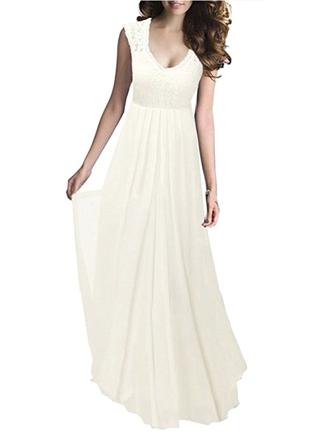 FORTRIC Women Deep V Neck Vintage Bridesmaid Wedding Party Evening Dress