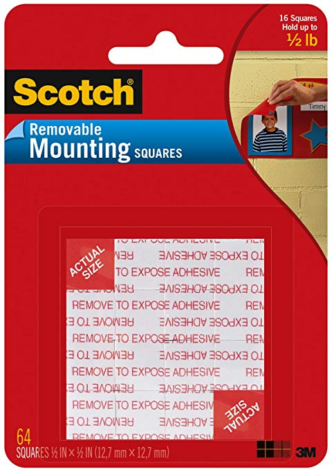 Scotch Removable Mounting Squares, Black, 64-Pack (108-SML-ESF)