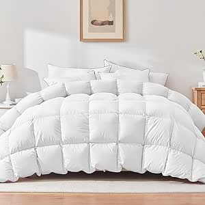 Cosybay Feather Down Comforter Cal-King Size -Luxurious Goose Down Duvet Insert-100% Cotton Cover with 8 Corner Tabs (104x96, Solid White)