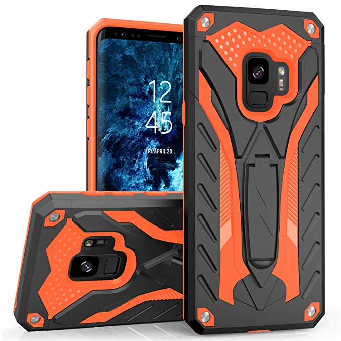 Zizo Static Series Compatible with Samsung Galaxy S9 Case Military Grade Drop Tested with Built in Kickstand Black Orange