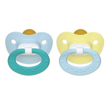NUK Juicy Puller Latex Pacifier in Assorted Colors, 0-6 Months (Colors May Vary)