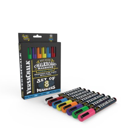 Liquid Chalk Markers by VersaChalk - Non Toxic Wet Erase Chalkboard Window Glass Pens (Fine Neon Colors Set)