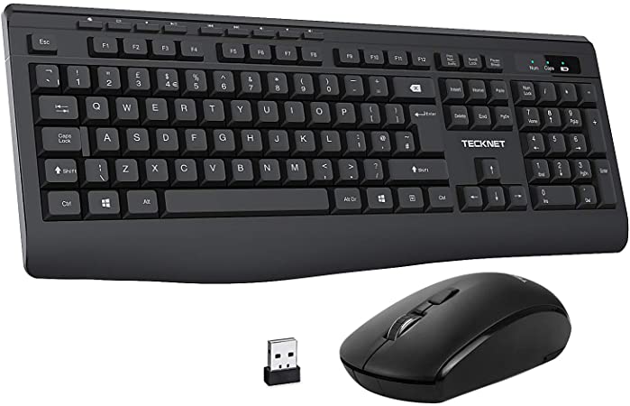 TECKNET Wireless Keyboard and Mouse Set, Ergonomic 2.4G Cordless Keyboard & Mouse Combo with Nano USB Receiver for WIN XP/WIN 7/WIN 8/WIN 10/Vista - QWERTY, UK Layout